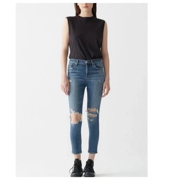 AGOLDE Sophie High Rise Distressed Cropped Medium Wash Skinny Jeans - Picture 1 of 9